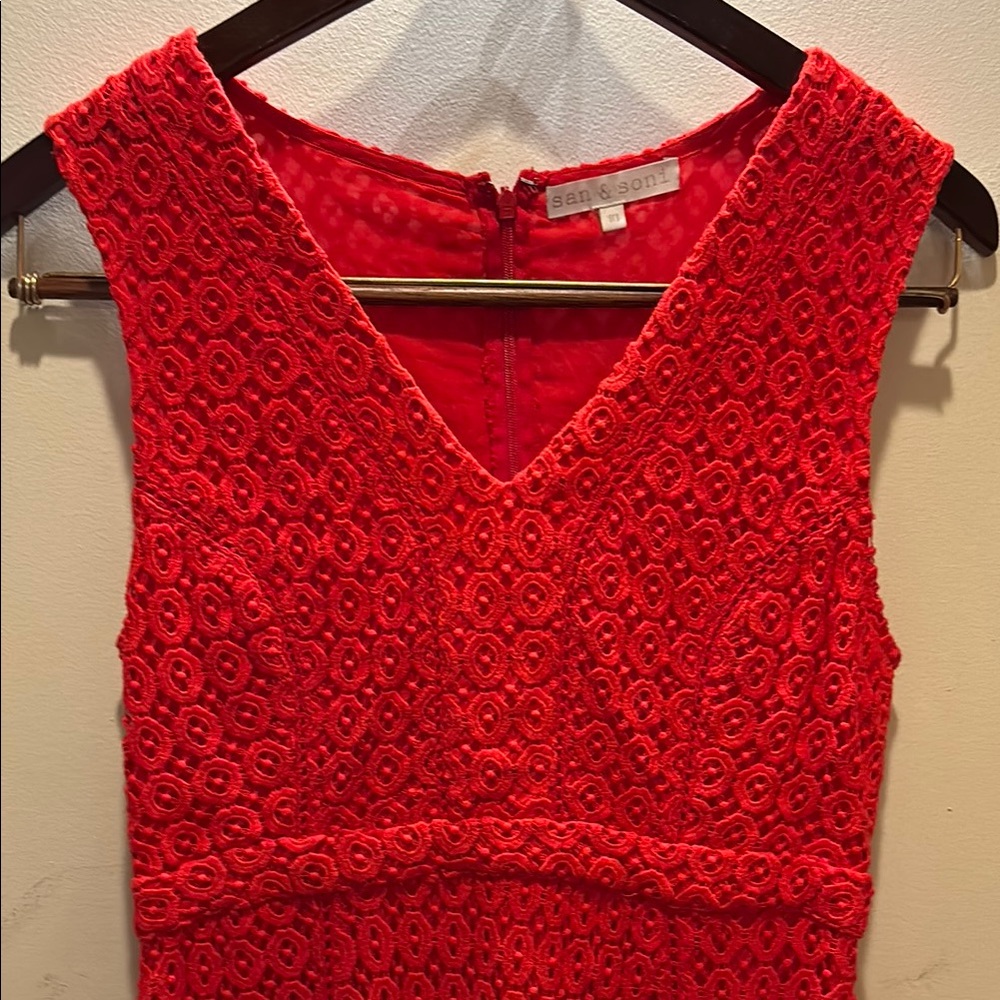 Red Lace V-Neck Women's Dress